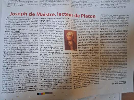 Mario Varraut présente &laquo;&nbsp;Maistre, lecteur de Platon&nbsp;&raquo; dans&nbsp;Rivarol